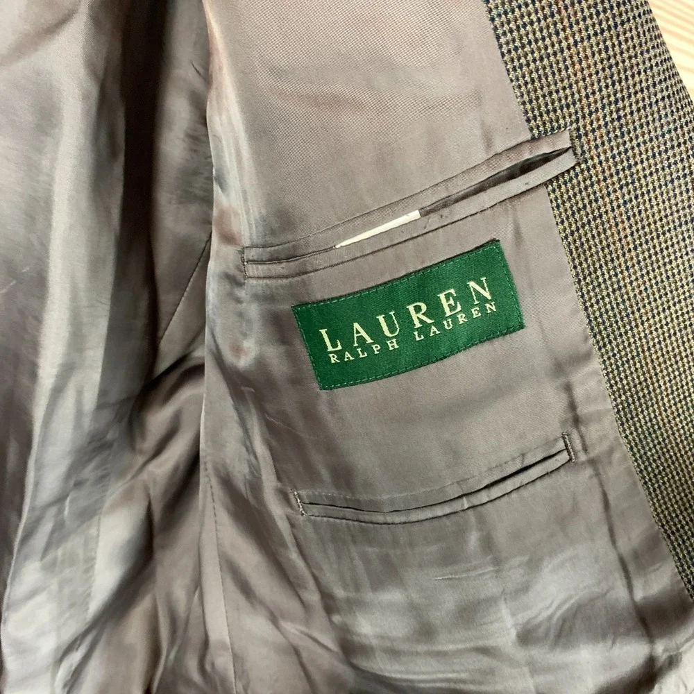 Lauren Ralph Lauren Wool Blazer‎ Sport Coat 44R Brown Mini Houndstooth Academia